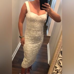 Dress the Population white lace detail bridal shower dress